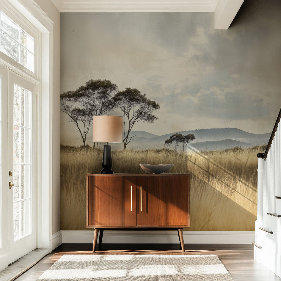 3D grassland mountain flower door mural