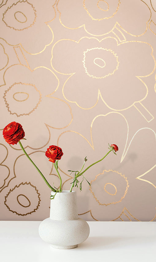 Marimekko Piirto Unikko Outline Metallic wallpaper