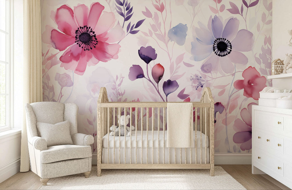 Watercolour Anemones mural