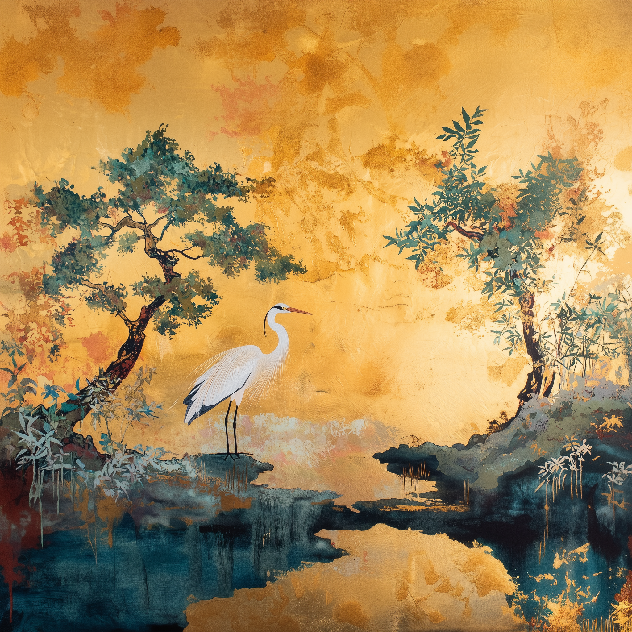 Sunset Heron mural