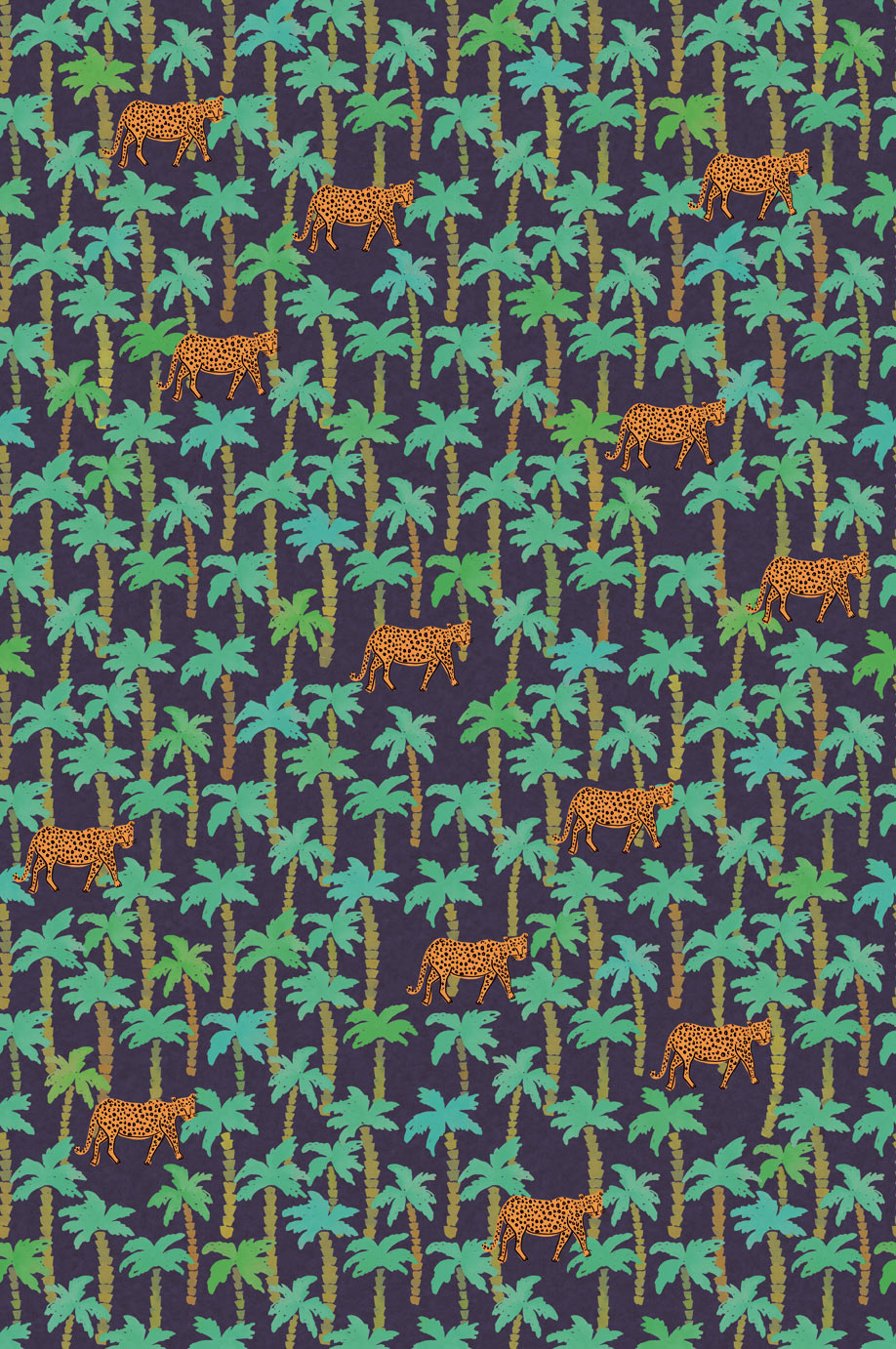 Rice Palm Trees & Leopard mural