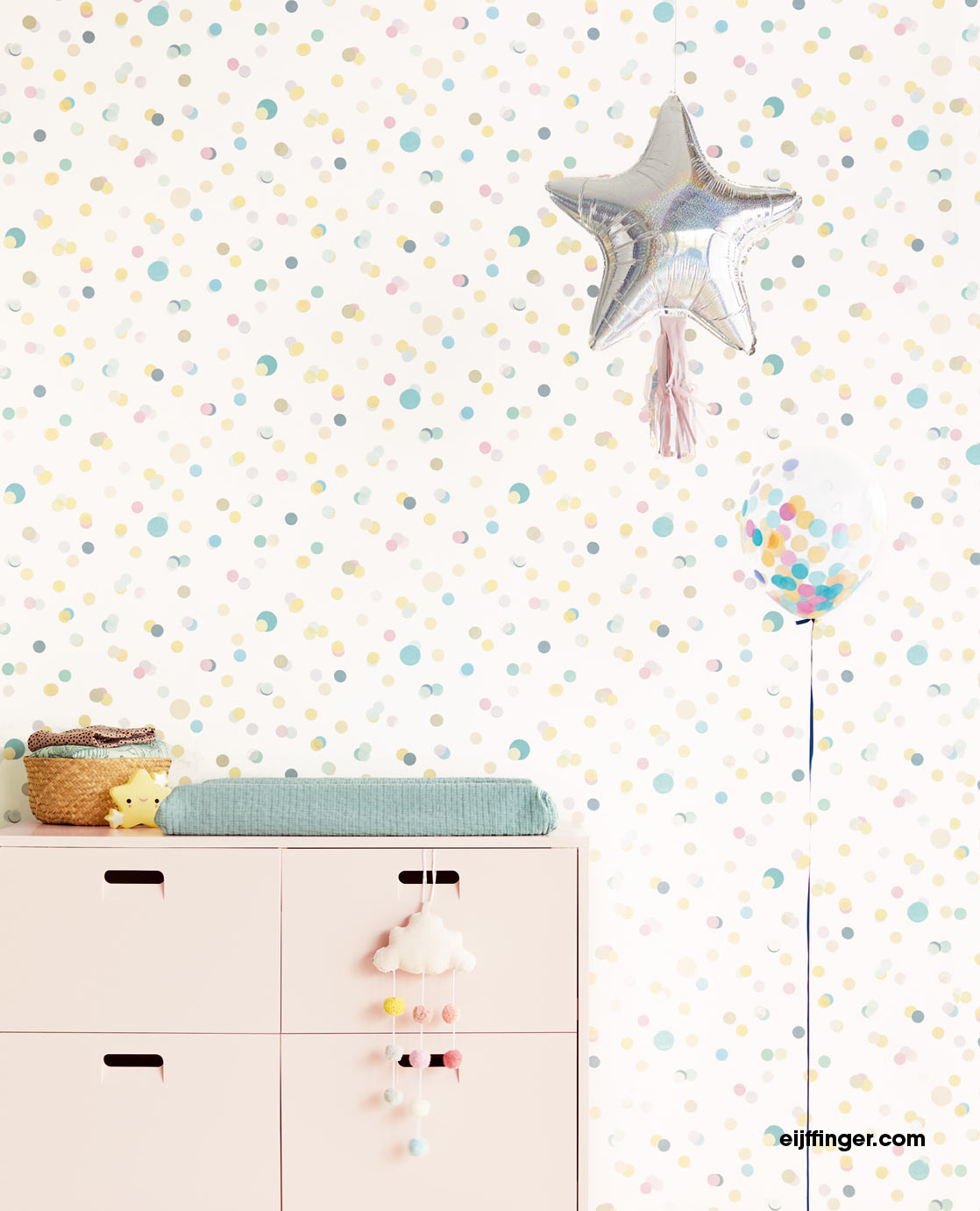 Eijffinger Mini Me confetti kids wallpaper 399001 Pastel multicolour